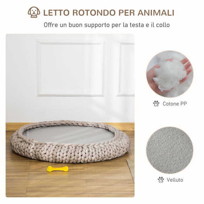 CUCCIA PER CANI E GATTI ROTONDA CON BORDI RIALZATI E CUSCINO, IMBOTTITO EFFETTO VELLUTO, F93X15CM, GRIGIA