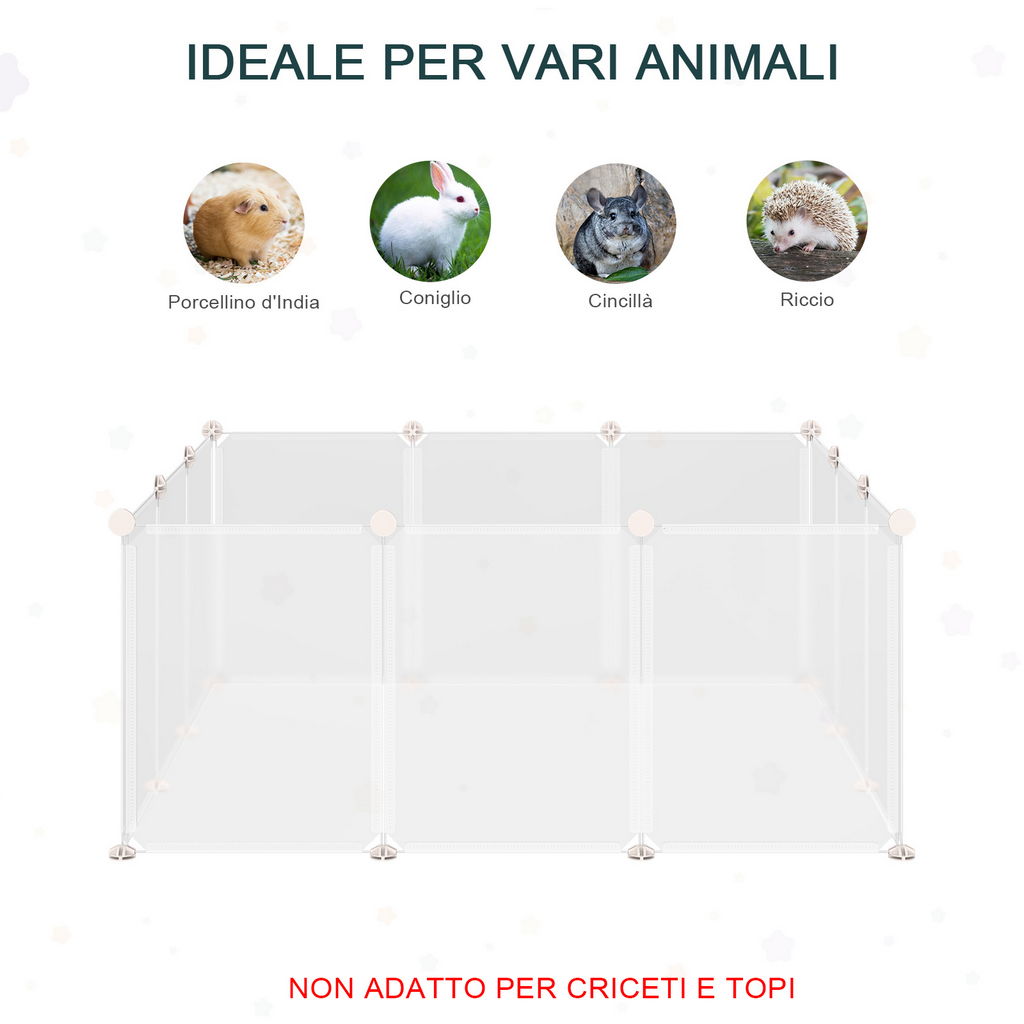 RECINTO PER CONIGLI, CUCCIOLI E PICCOLI ANIMALI MODULABILE IN METALLO E PP, 12 PANNELLI DA 35X45 CM BIANCO