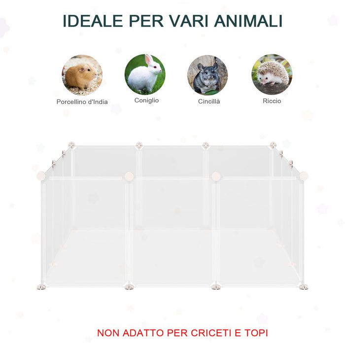 RECINTO PER CONIGLI, CUCCIOLI E PICCOLI ANIMALI MODULABILE IN METALLO E PP, 12 PANNELLI DA 35X45 CM BIANCO