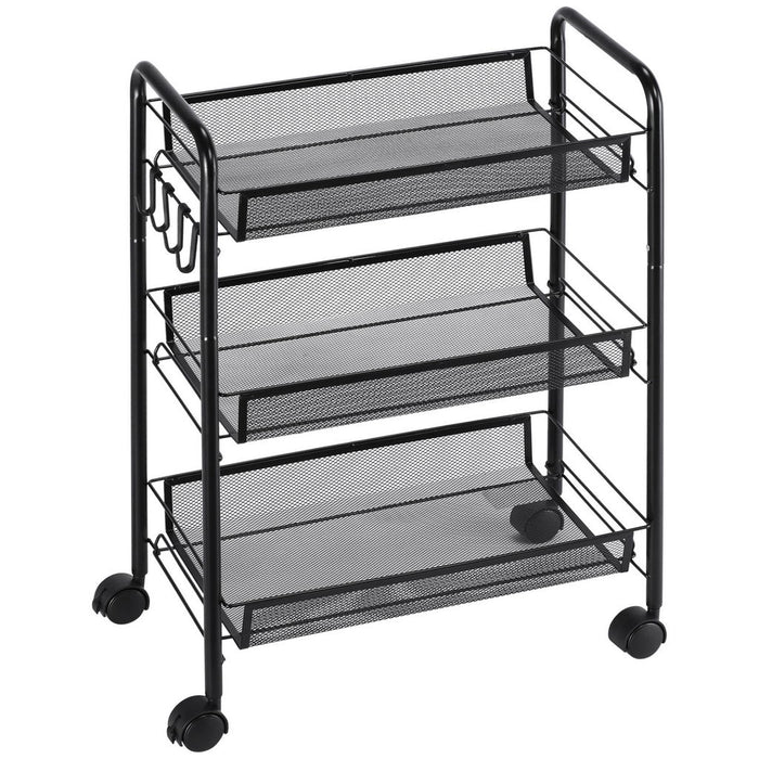 CARRELLO DA CUCINA A 3 LIVELLI CON CESTI REMOVIBILI 41.5LX26.5X63CM ACCIAIO NERO