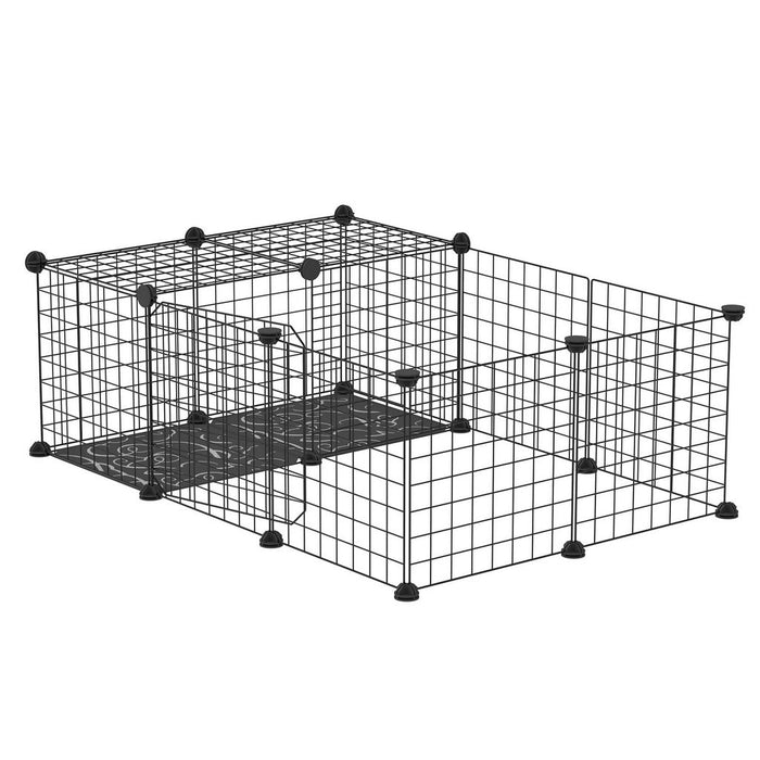 RECINTO PER CONIGLI E PORCELLINI D'INDIA MODULABILE CON ACCESSORI MONTAGGIO, 105X70X35CM - NERO