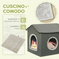 CASETTA PER GATTI CON CUSCINI LAVABILI 2 ENTRATE, 39X43.5X40.5CM  GRIGIO