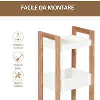 MOBILETTO DA BAGNO CON 3 RIPIANI COMPATTO 27.5X20.8X74 CM IN LEGNO MDF BIANCO E BAMBÙ