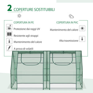 SERRA PER PIANTE ORTO CON 2 COPERTURE IN PE E PVC, STRUTTURA IN ACCIAIO - VERDE 180X90X90CM