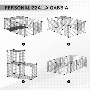 RECINTO PER CONIGLI E PORCELLINI D'INDIA MODULABILE CON ACCESSORI MONTAGGIO, 105X70X35CM - NERO