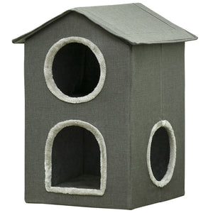 CASETTA PER GATTI A DUE LIVELLI CON CUSCINI LAVABILI 3 ENTRATE, 42X46X59.5 CM, GRIGIO