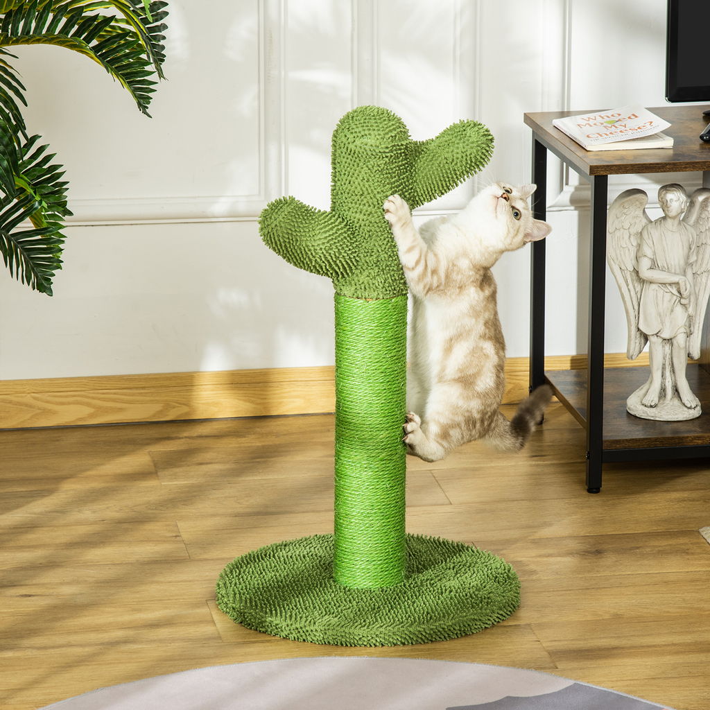 ALBERO TIRAGRAFFI PER GATTI A FORMA DI CACTUS CON CORDE IN SISAL, 40X40X65CM, VERDE