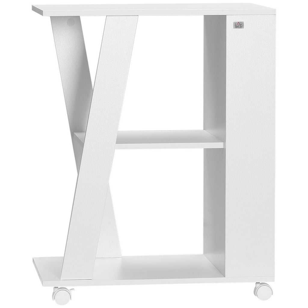 CARRELLO DA CUCINA MODERNO IN LEGNO CON 2 RIPIANI E RUOTE 60X38X77CM BIANCO