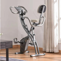 BICI DA FITNESS PIEGHEVOLE 2 IN 1 REGOLABILE 8 LIVELLI + SENSORI ELASTICI E SCHERMO LCD COLOR GRIGIO