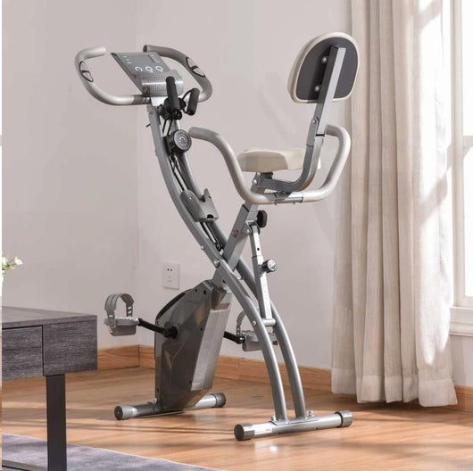 BICI DA FITNESS PIEGHEVOLE 2 IN 1 REGOLABILE 8 LIVELLI + SENSORI ELASTICI E SCHERMO LCD COLOR GRIGIO