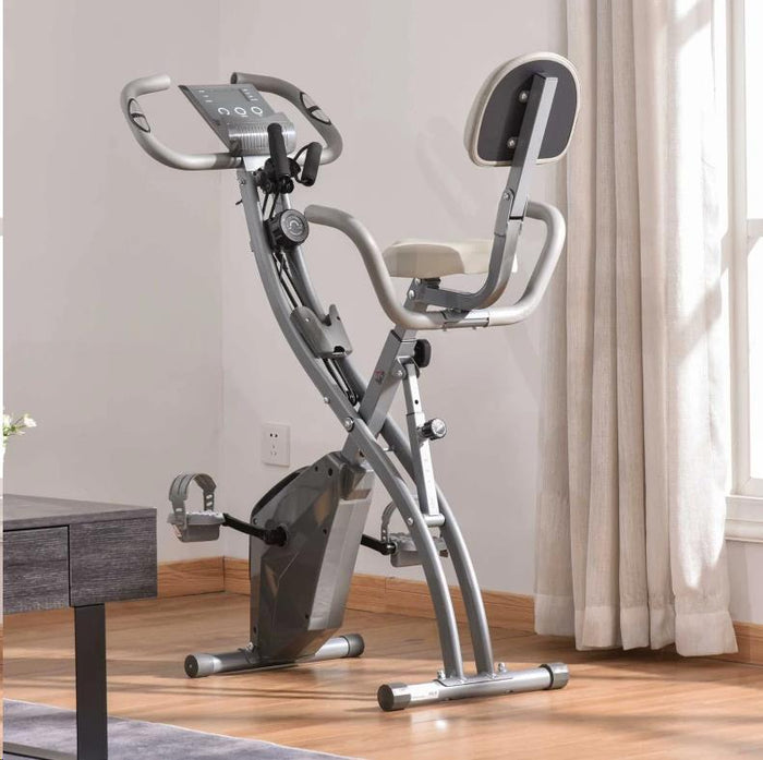 BICI DA FITNESS PIEGHEVOLE 2 IN 1 REGOLABILE 8 LIVELLI + SENSORI ELASTICI E SCHERMO LCD COLOR GRIGIO