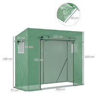 SERRA DA GIARDINO IN PE E ACCIAIO CON 4 PICCHETTI, 2 FINESTRE E COPERTURA RINFORZATA, 200X77X148-169CM