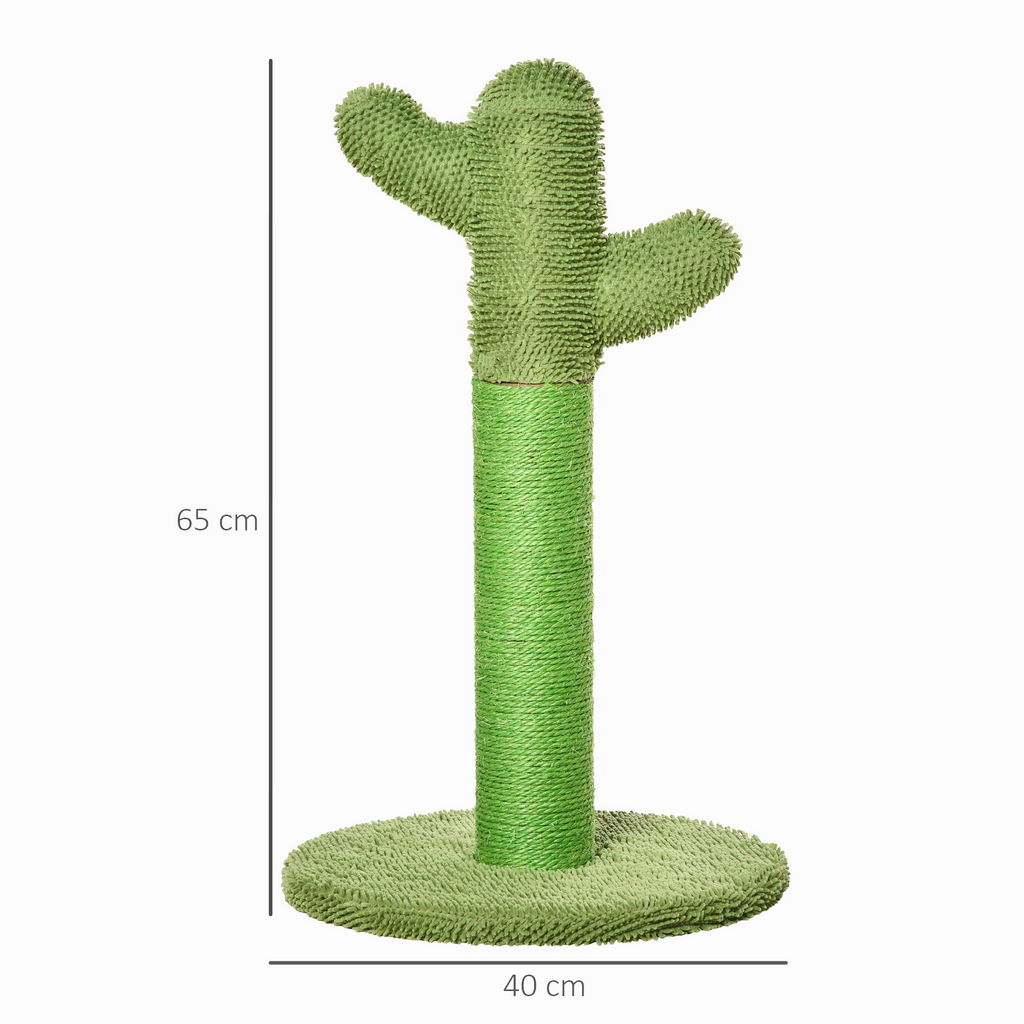 ALBERO TIRAGRAFFI PER GATTI A FORMA DI CACTUS CON CORDE IN SISAL, 40X40X65CM, VERDE