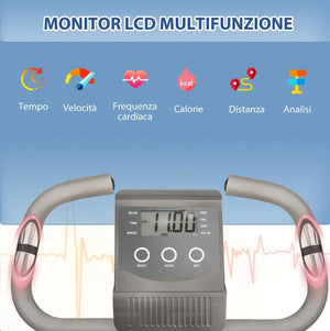 BICI DA FITNESS PIEGHEVOLE 2 IN 1 REGOLABILE 8 LIVELLI + SENSORI ELASTICI E SCHERMO LCD COLOR GRIGIO