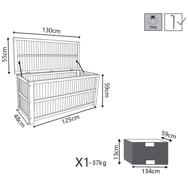 BAULE CONTENITORE IN LEGNO MASSICCIO DI ACACIA 130 X 55 X H59 CM OKX