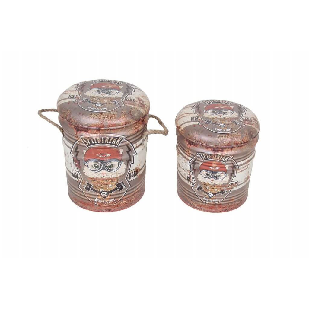 SET DI 2 POUF CONTENITORE TONDI MULTIFUNZIONALI MATTONE