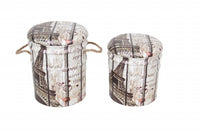 SET DI 2 POUF CONTENITORE TONDI MULTIFUNZIONALI CON STAMPA TORRE EIFFEL