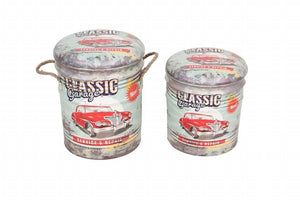 SET DI 2 POUF CONTENITORE TONDI MULTIFUNZIONALI VERDE CHIARO E BIANCO