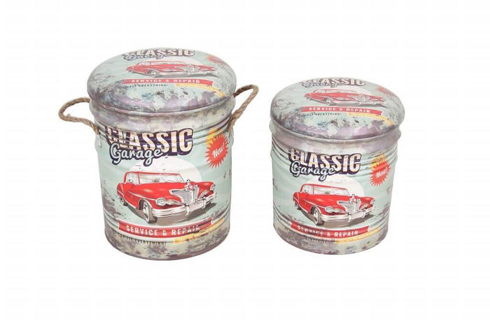 SET DI 2 POUF CONTENITORE TONDI MULTIFUNZIONALI VERDE CHIARO E BIANCO