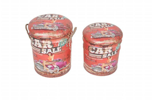 SET DI 2 POUF CONTENITORE TONDI MULTIFUNZIONALI ROSSO