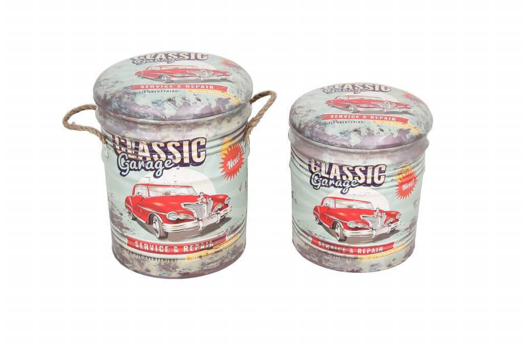 SET DI 2 POUF CONTENITORE TONDI MULTIFUNZIONALI VERDE CHIARO E BIANCO