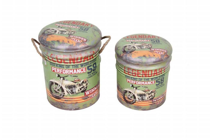 SET DI 2 POUF CONTENITORE TONDI MULTIFUNZIONALI VERDE