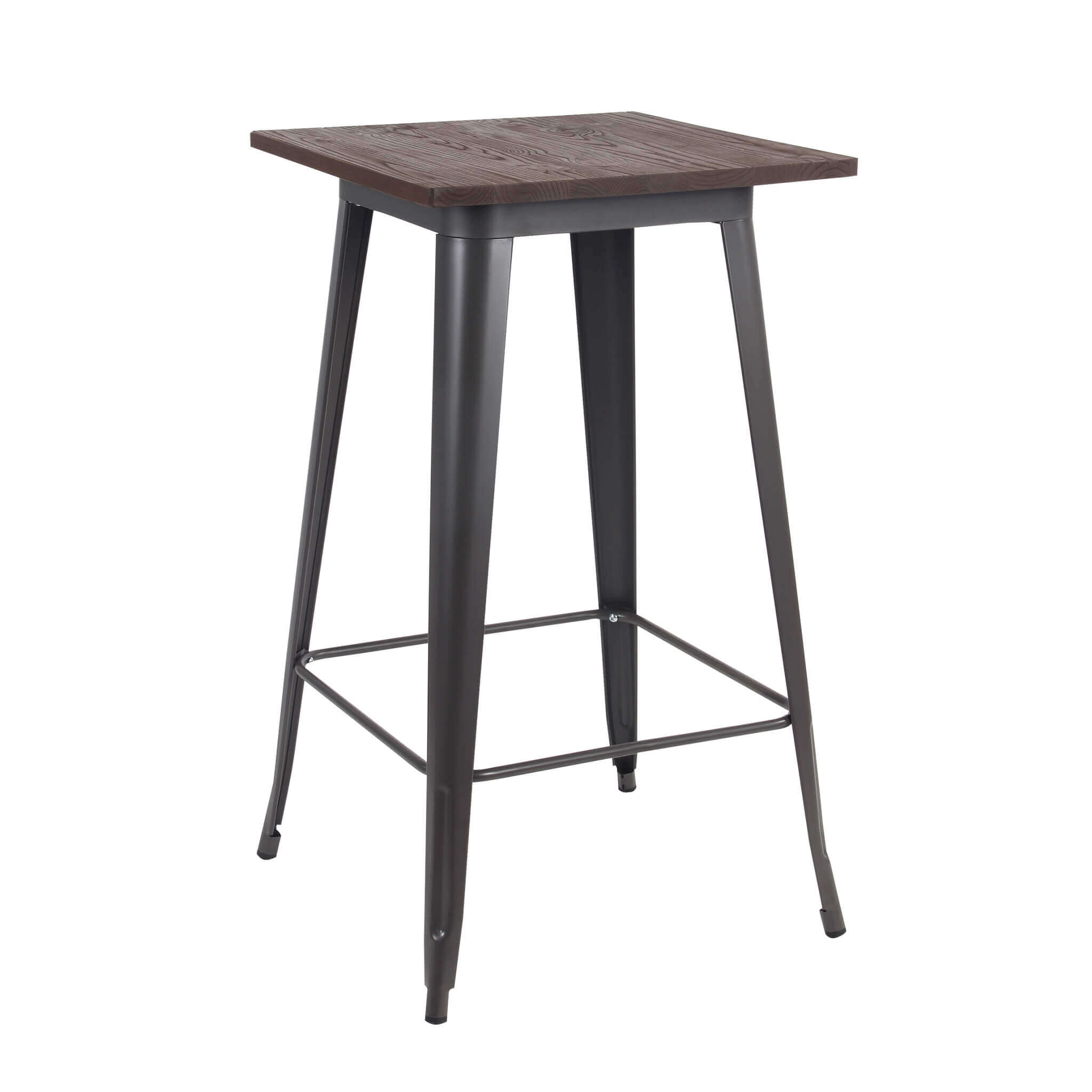 TAVOLINO ALTO PORDOI IN ACCIAIO CON PIANO DI LEGNO 60 X 60 X H103 CM