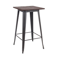 TAVOLINO ALTO PORDOI IN ACCIAIO CON PIANO DI LEGNO 60 X 60 X H103 CM