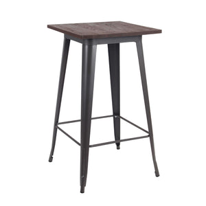 TAVOLINO ALTO PORDOI IN ACCIAIO CON PIANO DI LEGNO 60 X 60 X H103 CM