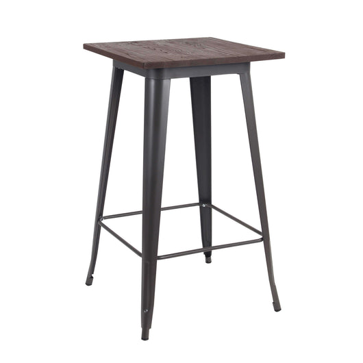 TAVOLINO ALTO PORDOI IN ACCIAIO CON PIANO DI LEGNO 60 X 60 X H103 CM