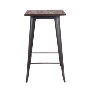 TAVOLINO ALTO PORDOI IN ACCIAIO CON PIANO DI LEGNO 60 X 60 X H103 CM