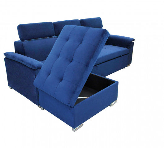 DIVANO LETTO DERRICK CON POGGIATESTA IN COLORE BLU