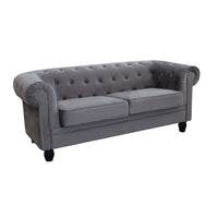DIVANO A 2  POSTI CHESTERFIELD IN VELLUTO COLORE GRIGIO