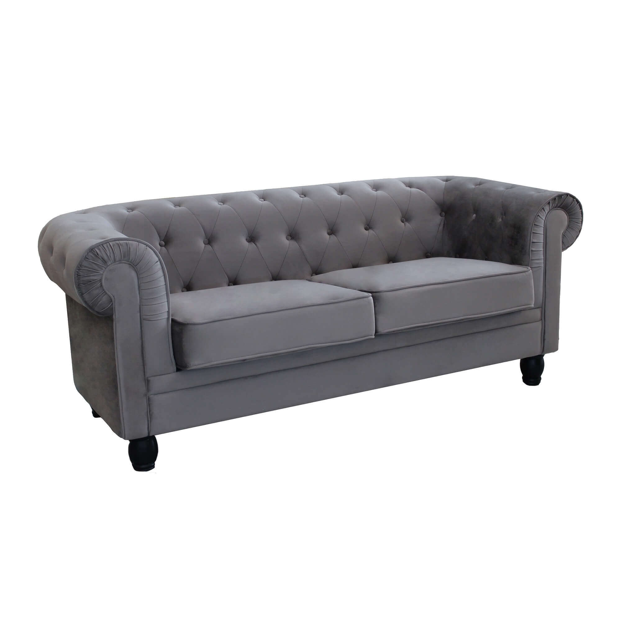DIVANO A 2  POSTI CHESTERFIELD IN VELLUTO COLORE GRIGIO
