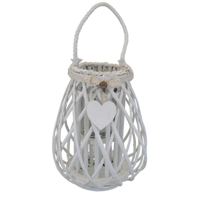 LANTERNA EDWIGE REALIZZATA IN VIMINI CON DECORO CUORE BIANCO