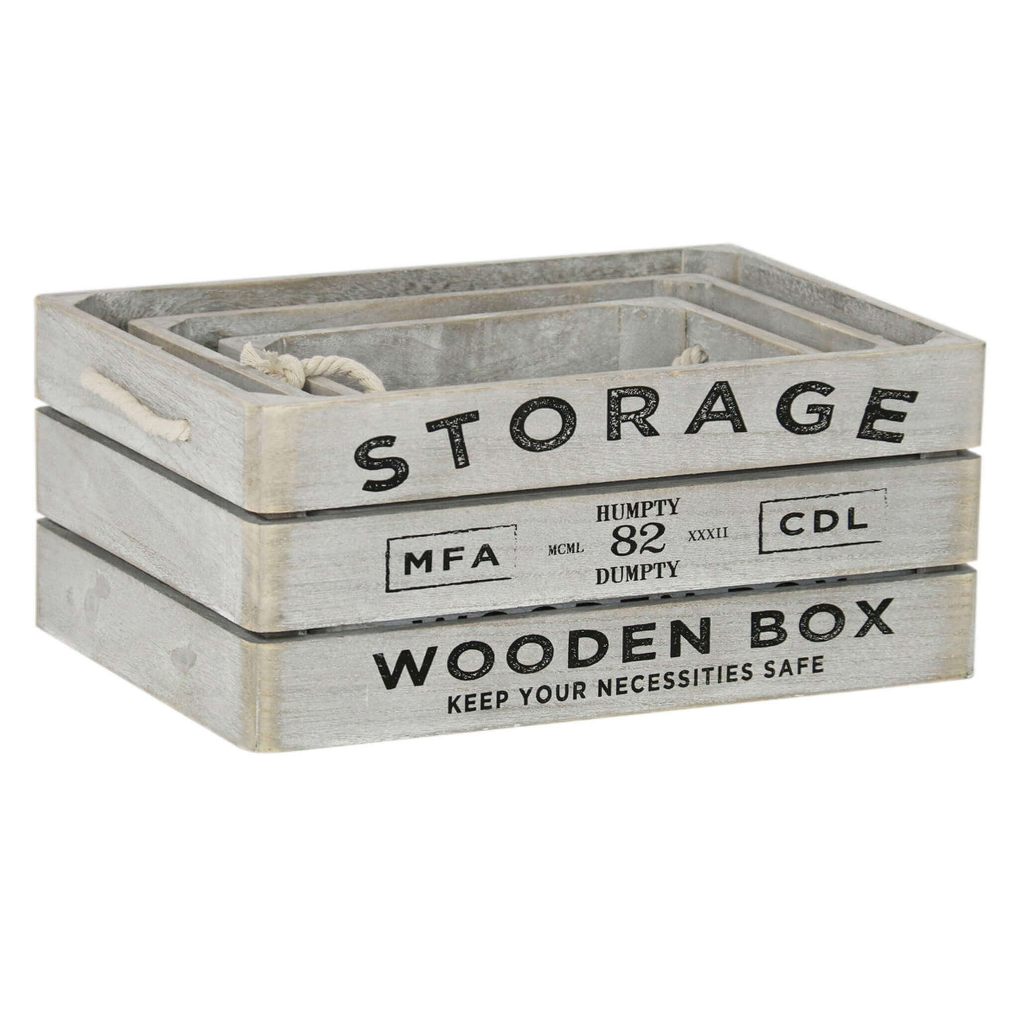 SET DI 3 CASSETTE IN LEGNO ROSELINE PORTA OGGETTI