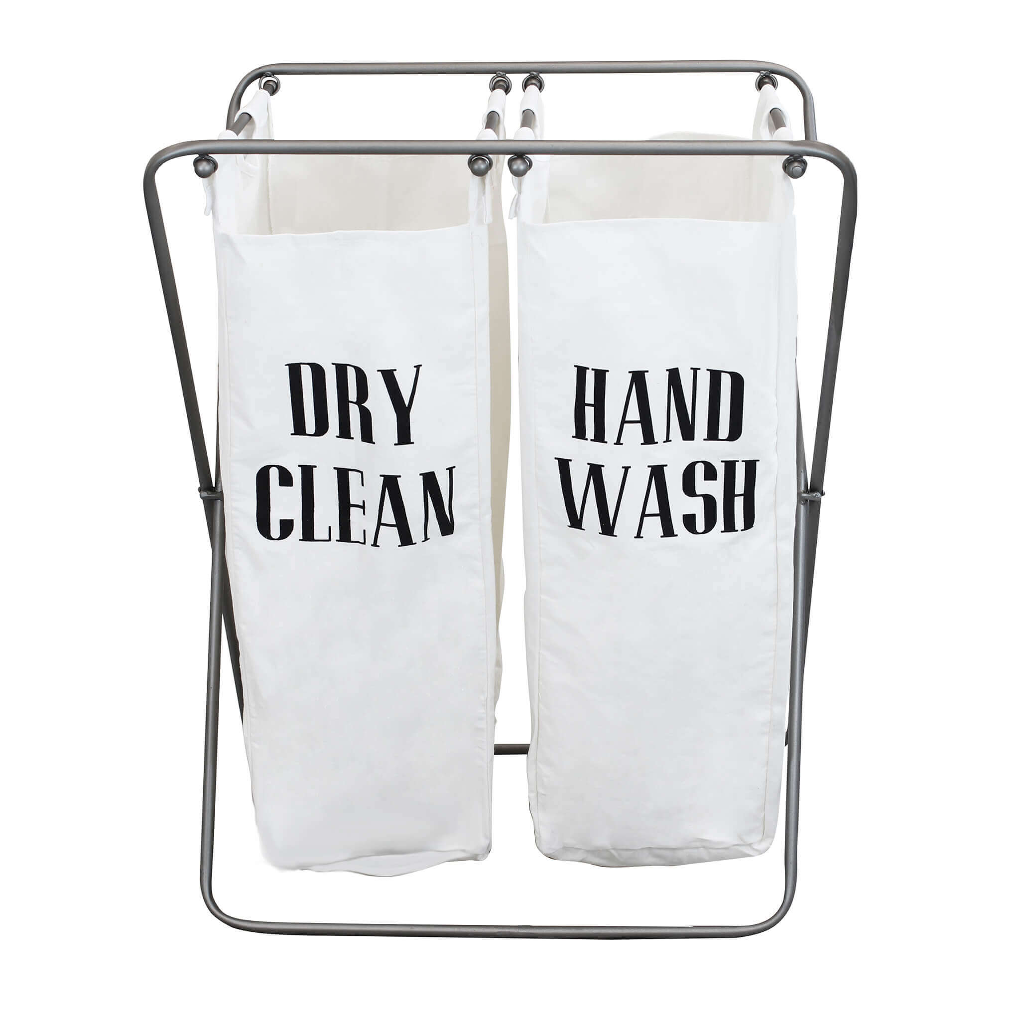 CESTA PORTA BIANCHERIA IN TESSUTO BIANCO E STRUTTURA IN FERRO