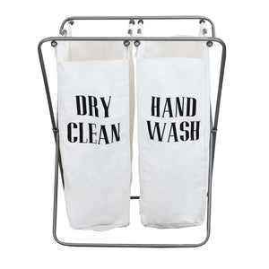 CESTA PORTA BIANCHERIA IN TESSUTO BIANCO E STRUTTURA IN FERRO