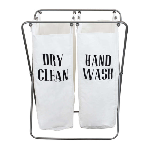 CESTA PORTA BIANCHERIA IN TESSUTO BIANCO E STRUTTURA IN FERRO