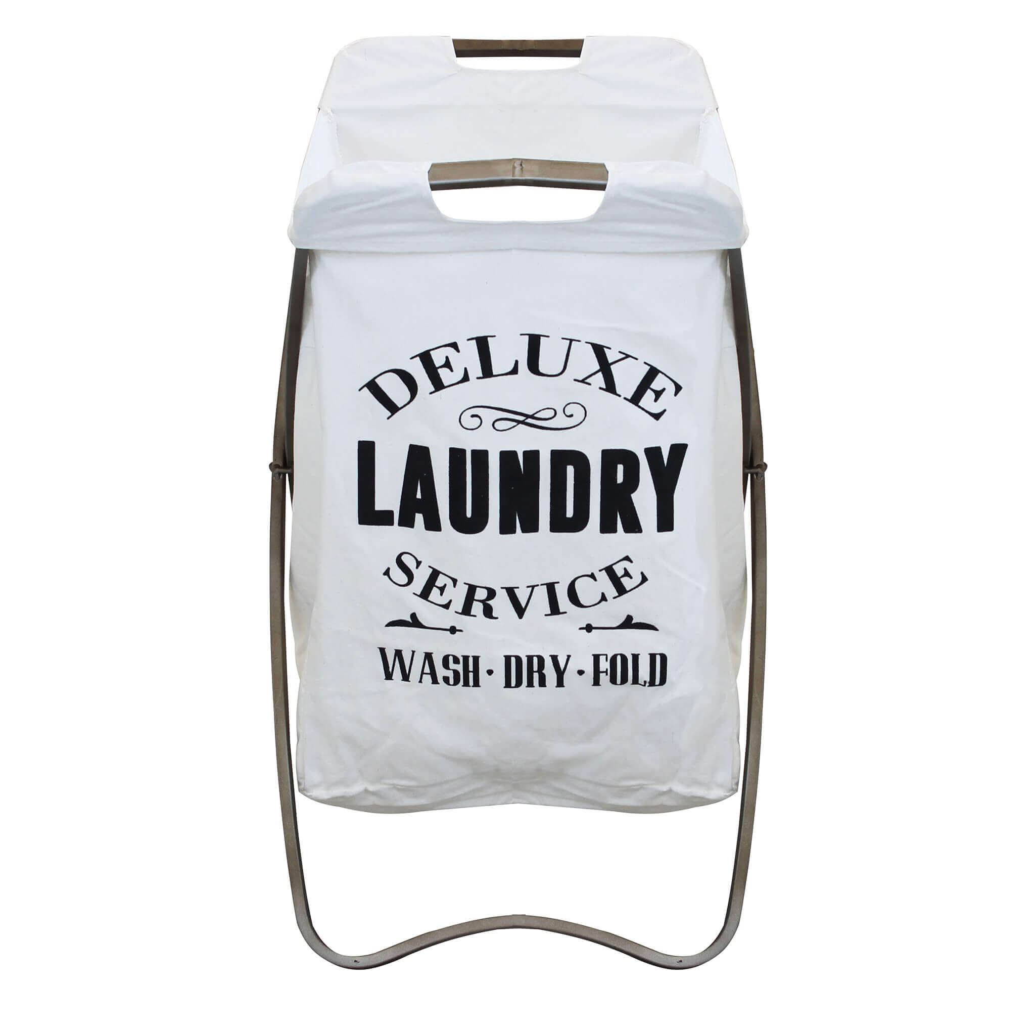 CESTA PORTA BIANCHERIA GILBERT IN TESSUTO BIANCO E STRUTTURA IN FERRO