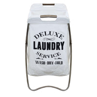 CESTA PORTA BIANCHERIA GILBERT IN TESSUTO BIANCO E STRUTTURA IN FERRO