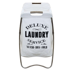 CESTA PORTA BIANCHERIA GILBERT IN TESSUTO BIANCO E STRUTTURA IN FERRO