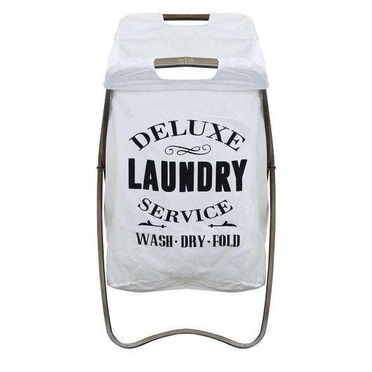 CESTA PORTA BIANCHERIA GILBERT IN TESSUTO BIANCO E STRUTTURA IN FERRO