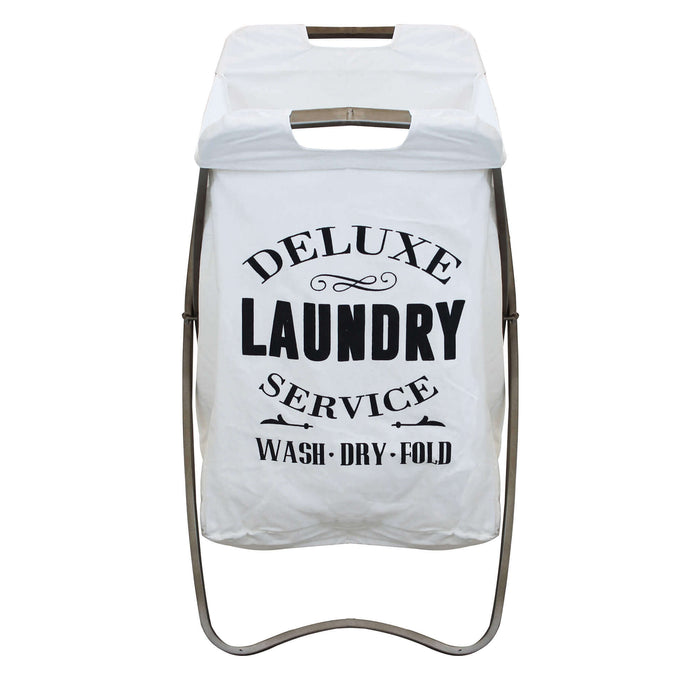 CESTA PORTA BIANCHERIA GILBERT IN TESSUTO BIANCO E STRUTTURA IN FERRO