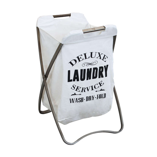 CESTA PORTA BIANCHERIA GILBERT IN TESSUTO BIANCO E STRUTTURA IN FERRO