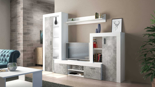 NOBEL PARETE SOGGIORNO BIANCO E GRIGIO EFFETTO CEMENTO 300 X 35 X H198 CM