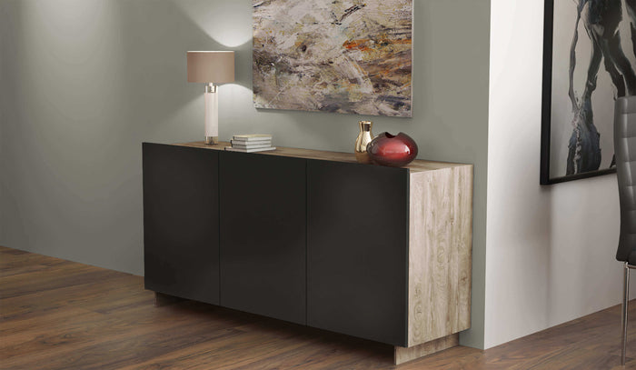CREDENZA CARLILE ANTRACITE E ROVERE CHIARO 150 X 41,5 X H76 CM