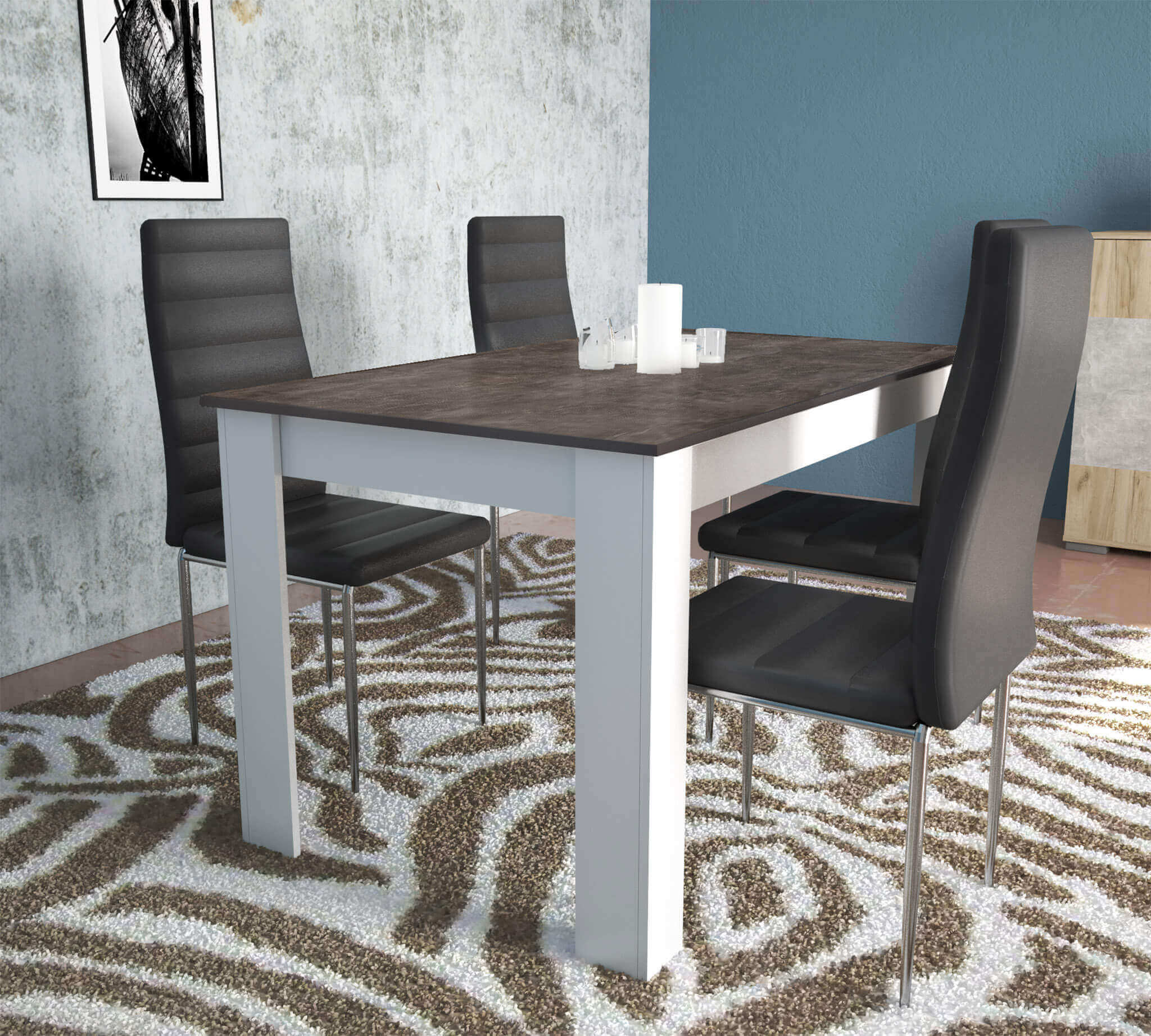 TAVOLO PEPPER BIANCO E GRIGIO SCURO EFFETTO CEMENTO 138 X 80 X H 74,5 CM