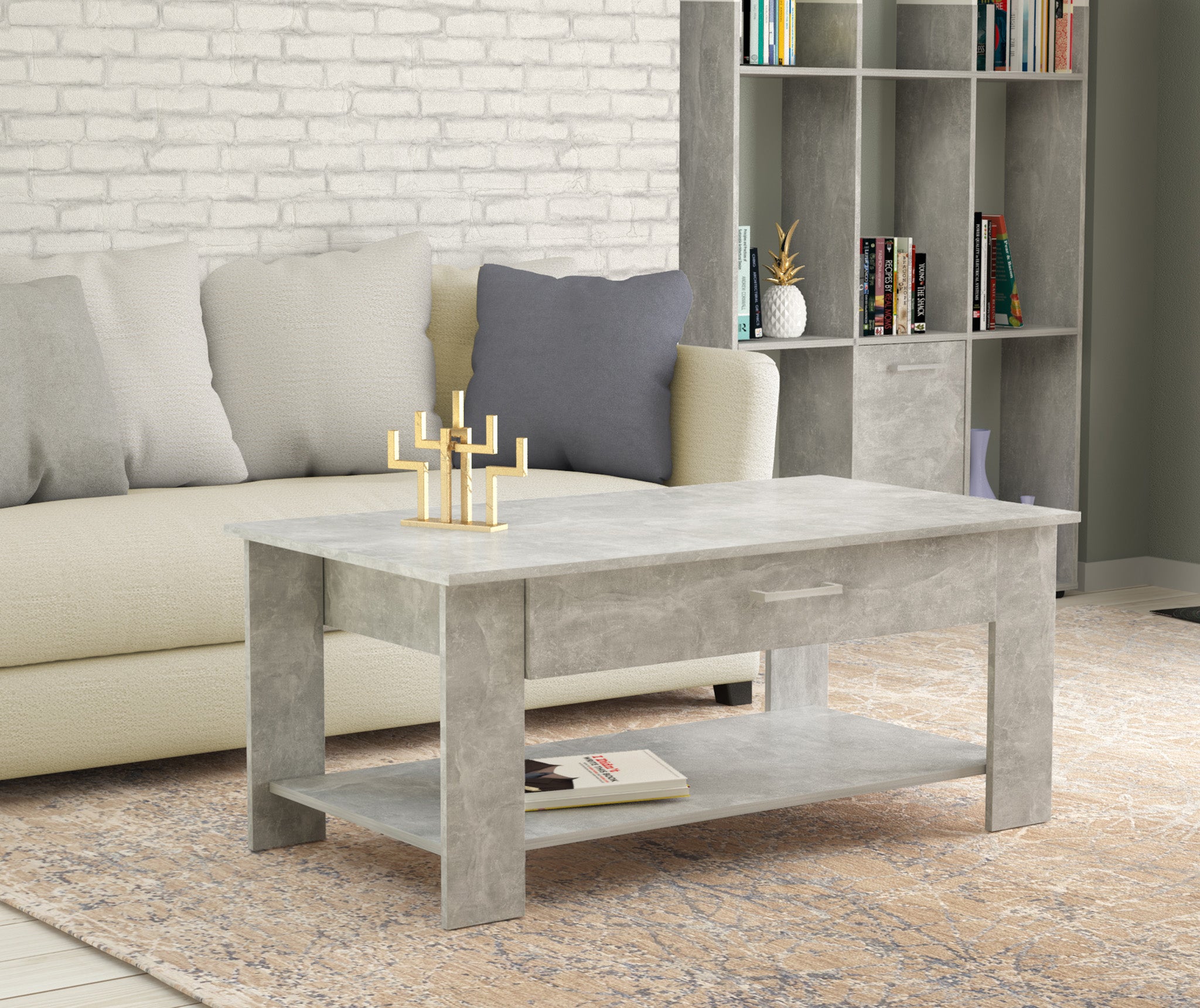 TAVOLINO MYRTO PER SALOTTI IN DESIGN MODERNO GRIGIO EFFETTO CEMENTO