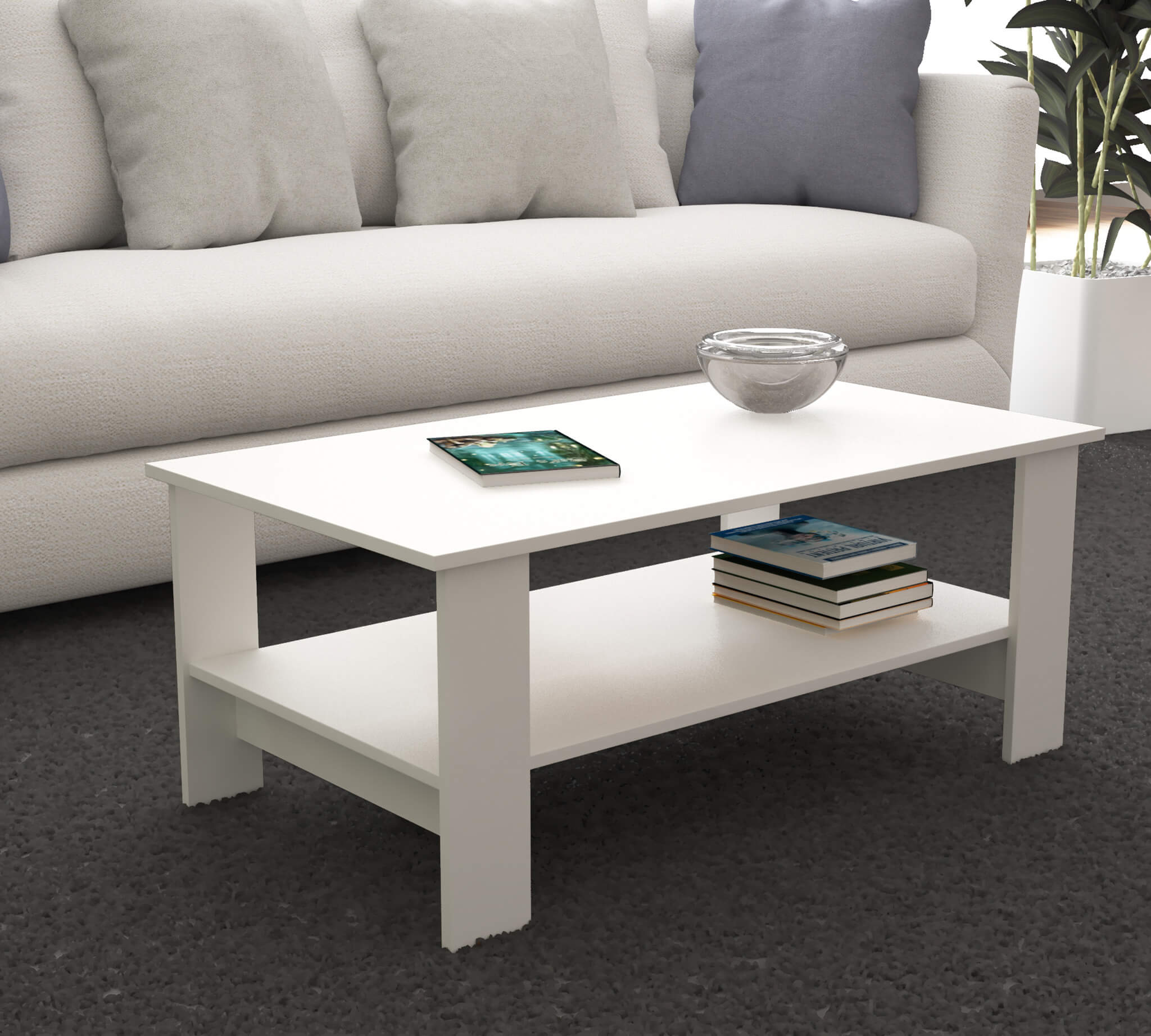 TAVOLINO MATCH DA SALOTTO IN COLORE BIANCO 100 X 55 X H41 CM